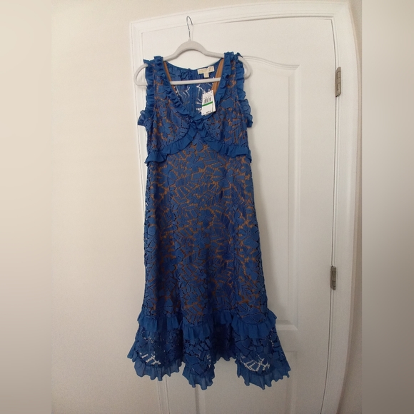 NWT Michael Kors blue lace midi dress size L - Picture 5 of 8